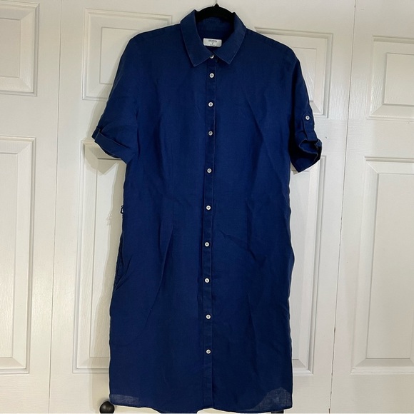 UNTUCKit Navy Blue Short Sleeve Nancy Linen Knee Length Dress Size 8 No Belt - Picture 4 of 10